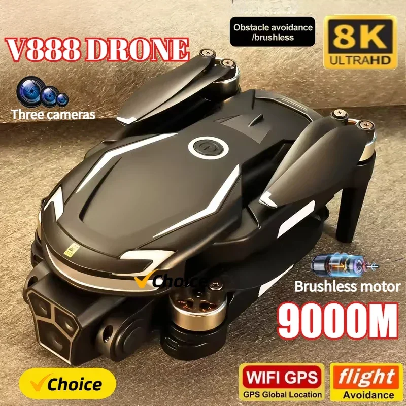 Drone Kit Professional - Neue V888 Drohne 8K GPS Dreifach-Kamera